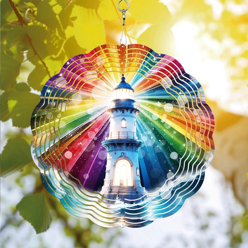 PODMemory Lighthouse Wind Spinner, Lighthouse Wind Spinner Hanging for Yard and Garden, Unique Gift Wind Spinner, 3D Hanging Wind Spinner Outdoor - Image 1